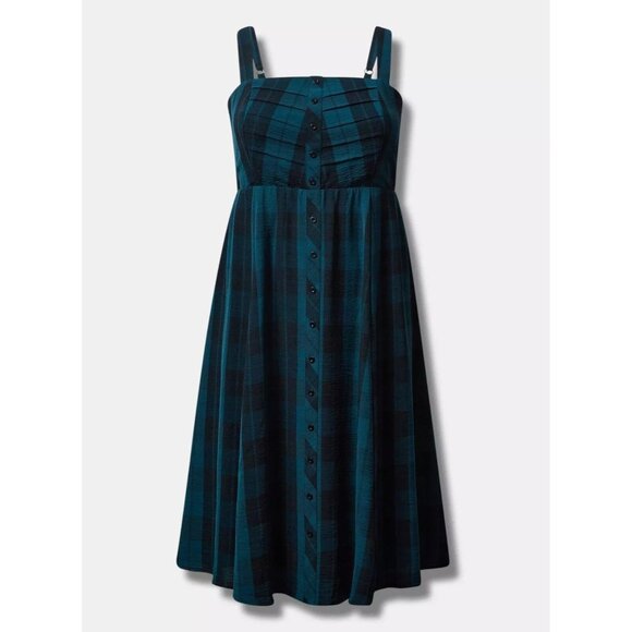 Torrid Womens Midi Dress 1X Seersucker Button Sleeveless Academia Adjustable - Picture 3 of 14